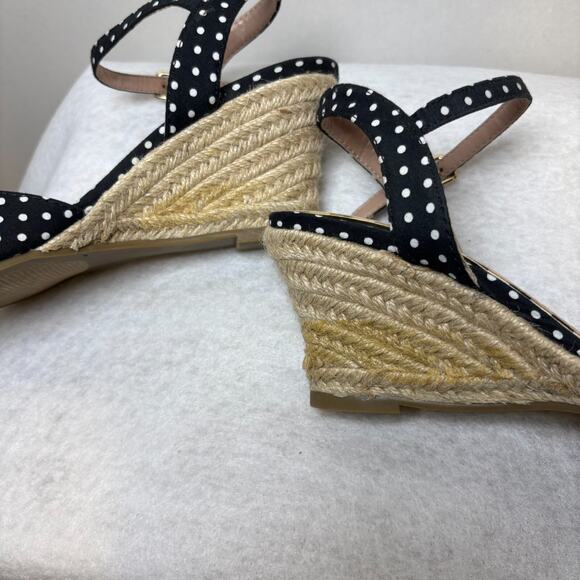 Betsey Johnson Athena Wedge Sandal Strap 7.5 Black/White Polka Dot/New - Picture 5 of 7